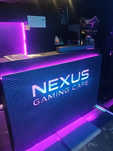 Neon entrance corridor at Nexus Gaming Cafe Ulwe